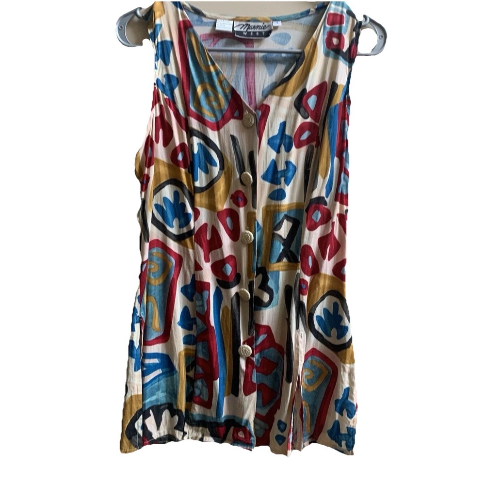 Vtg Marnie West Sleeveless women's Top Size 7 Abstract Print 80s 90s - Picture 7 of 15